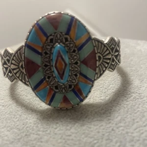 Wunderschöne Carolyn Pollack Türkis Edelstein Inlay Manschette Sterlingsilber Armband - Bild 1 von 7