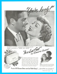 Claudette Colbert movie screen star Hollywood Lux Toilet Soap print ad 1948 - Picture 1 of 3