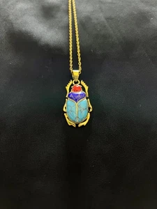 Egyptian Scarab Necklace – Handmade Gold Pendant with Enamel Symbol of Rebirth - Picture 1 of 5