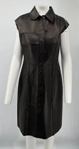 Salvatore Ferragamo ALTERED Retail-$4200 Black Leather Cap Sleeve Dress sz 8 - Picture 1 of 5