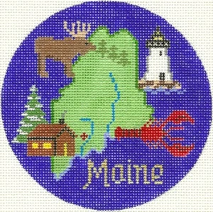 Needlepoint Handpainted Maine Christmas Silver Needle 4.25" - Picture 1 of 1