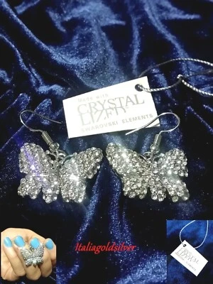 Orecchini Donna  Pendenti Argento Ragazza SWAROVSKI ORIGINALI Gioielli Farfalla - Immagine 1 di 4