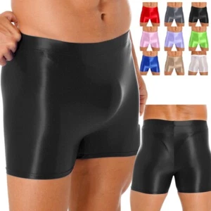Pantalones Cortos Deportivos Brillantes Cintura Alta Para Hombres Spandex Motociclista Aceite Brillante Ropa Interior EE. UU. - Imagen 1 de 20