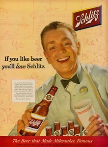 1954 Schlitz Beer Alcohol Vintage Old Print Ad Made Milwaukee Famous Baseball - Picture 1 of 8