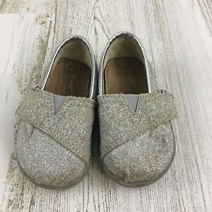 Toms Silver Glitter Shoes Baby Toddler Girls Sz T4 4
