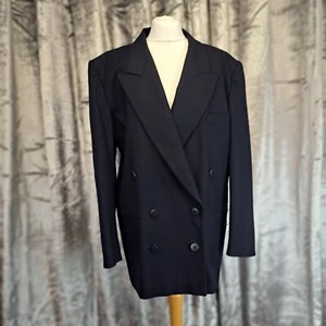 Escada Slouchy Blazer 40 UK 14 Black Doublebreasted Hip Length Wool Cashmere - Picture 1 of 10