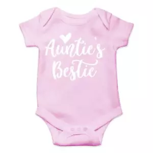 Auntie's Bestie Baby Bodysuit Funny Infant Outfit Cute Newborn Clothes Boy Gi... - Picture 1 of 6