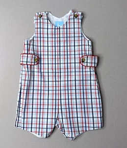 BELLA BLISS Boys 12 Mo Red/White/Blue Plaid Jon Jon Romper July 4 - Picture 1 of 5