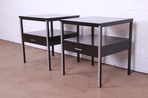 Paul McCobb for Calvin Furniture Black Lacquered Nightstands, Newly Refinished Cover