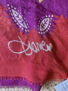 NWT DIANE VON FURSTENBERG Scarf Shawl 40X80 Pink Purple Fringe 'Indian Border' - Picture 1 of 9