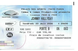 RARE / TICKET BILLET DE CONCERT - JOHNNY HALLYDAY : LIVE A PARIS ( FRANCE ) 2006 - Imagen 1 de 2