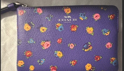 COACH Tela da polso rivestita donna con cerniera ad angolo Mini stampa rosa vintage