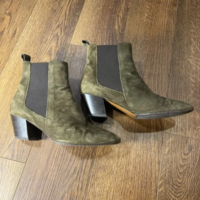 Bota Chelsea Aquatalia Gamuza Tacón Bloque 9 Italia Verde Oliva Diseñador Ecuestre Foto 1 de 4