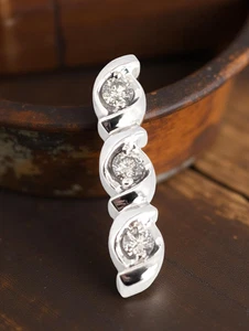 NACHLASS 10K WEISSGOLD 3 STEINE NATÜRLICHER DIAMANT BAR ANHÄNGER #7954 - Bild 1 von 5