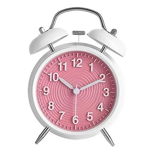 4” Twin Bell Alarm Clock Non-Ticking Bedside Table Travel Clock Vintage Alarm - Picture 1 of 8