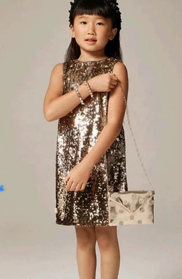 Mini Vestido J.Crew Crewcuts Niñas Colección Celebración Lentejuelas Dorado Talla 7 Foto 1 de 4