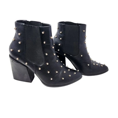 Botas de tacón alto con tachuelas Liliana Pearl imitación cuero punta negra talla 8,5 Foto 1 de 4