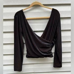 Vintage Moda International Y2K Schwarz Samt Schulterfrei Wickel Top Elena Gr. L - Bild 1 von 6