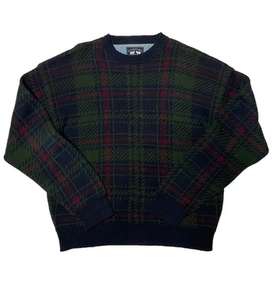 Vintage Woods & Gray Cotton Knit Sweater Mens 2XL Plaid Pullover - Image 1 of 3