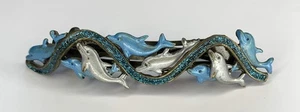 Vintage Dolphin Hair Clip Barrette France Blue Glitter 3.75” - Picture 1 of 6