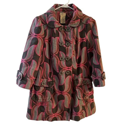 Anthropologie Elevenses Women's Lotus Leaf Geo Print Button Jacket Coat Pea Coat - Image 1 of 4