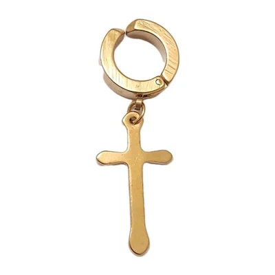 Men Women Gold Titanium Non-Pierced Clip On Catholic Cross Crucifix Solo Earring - Image 1 of 4