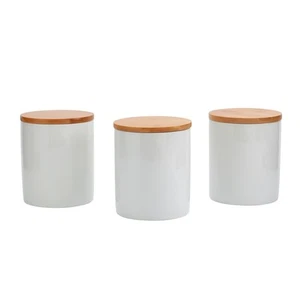 Set of 3 Bamboo & Ceramic Canister Set - White White - Picture 1 of 5