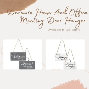 Meeting in Progress / Do Not Disturb Wood Sign, Reversible Office Door Hanger - Picture 1 of 19