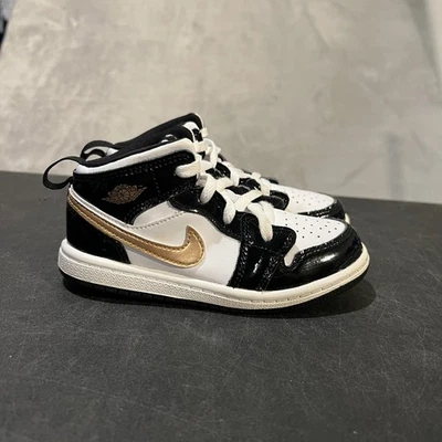 Nike Air Jordan 1 Mid Shoes Toddler Size 10C Black Metallic Gold BQ6933-007 - Image 1 of 4
