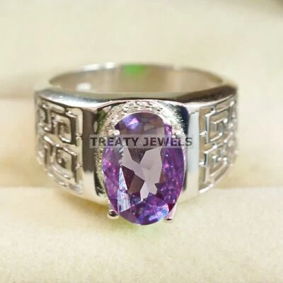 Piedras preciosas de alejandrita de corte ovalado con anillo de plata de ley 925 para hombre #A621 * Foto 1 de 4