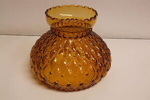 Amber Glass Shade Quilted Diamond Pattern w/ Beaded Collar 7" Base