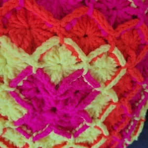 NEW Handmade Crocheted 16in  Square Neon And Black Reversible - Picture 1 of 4