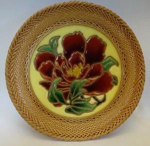 sh6 WIRELESS CLOISONNE COPPER ENAMEL FLOWER PLAQUE, Japan bamboo wrap Jubei 9" - Foto 1 di 11