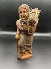 VTG Antique Old Lady With Sticks Statue - Wood Hand Carved