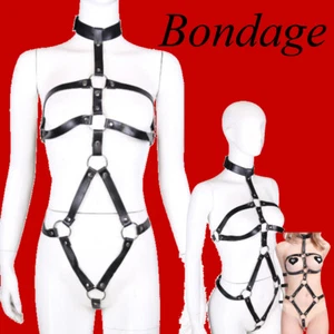 Mujeres Correa de Cuero Cuello Cintura Tirantes Lencería Cuerpo Arnés Cinturón Bondage - Imagen 1 de 11