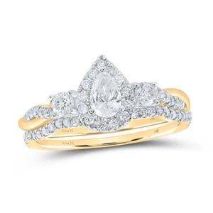 14kt Yellow Gold Pear Diamond Halo Bridal Wedding Ring Band Set 3/4 Cttw - Picture 1 of 1