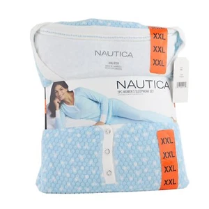 Nautica Damen Pyjama Set Struktur Stretch Microfleece 2-teilig, XXL, Blau - Bild 1 von 2