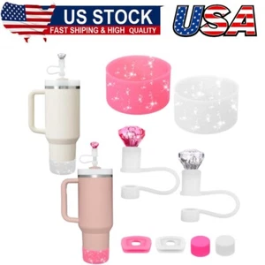 Stanley Cup Accessories Set, 2Pcs Diamond Straw Topper, 4Pcs Spill Proof Stopper - Picture 1 of 8