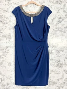 Alex Evenings Preowned Women’s Blue Embellished Beaded Cocktail Dress 16P - Picture 1 of 7