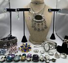 Vintage Silvertone Sterling Silver AB Rhinestone Jewelry lot, Rings Brooches