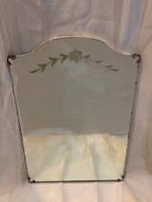 Vintage 1950s Art Deco Etched Mirror, Mounted, Arched, Rectangle, Floral