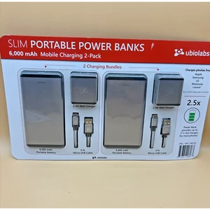 2 Ubio Labs Slim Power Banks 6000mAh RAPID CHARGE Micro USB Android, iPhone NEW - Picture 1 of 6