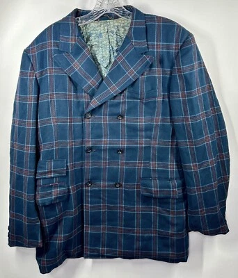 De Colección Gino Años 70 Azul Rojo Cuadros Deportivo Forrado Chaqueta Abrigo Hippy 3 Botones Para Hombre Talla M Foto 1 de 4