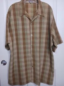 M Maltos Vintage Uomo Grande Manica CORTA Retro Streetwear Baggy Fit Plaid Marrone... - Foto 1 di 8