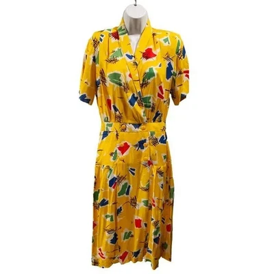 Vestido geométrico colorido Magic Schoolbus vintage, talla 8 Foto 1 de 4