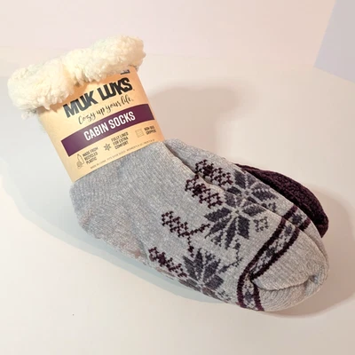 Juego de calcetines de invierno de cabina Muk-Luks tejidos forrados de piel sintética, paquete de 2, L-XL, antideslizantes Foto 1 de 4