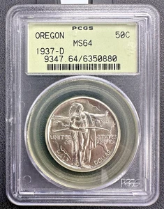 1937 D Oregon Trail Commemorative Silver Half Dollar 50C OGH PCGS MS 64 - Picture 1 of 6