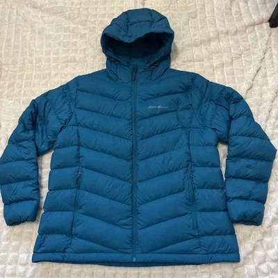 EDDIE BAUER Women’s XXL Teal Blue Quilted Down Puffer Jacket Full Zip Cozy Warm - Image 1 of 4