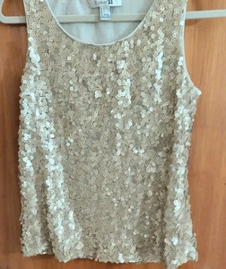 Forever 21 Women’s Gold Beige Sleeveless Sequin Top Tank Size small  - Picture 1 of 5