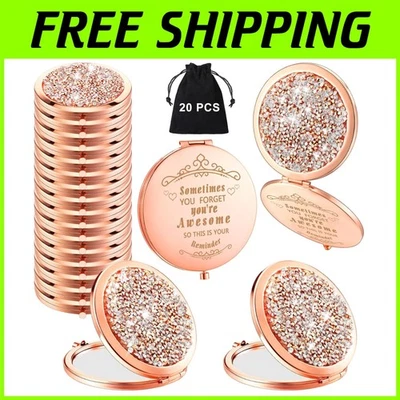 20-Pack Rhinestone Compact Mirrors - Gold Travel Style - Image 1 of 4
